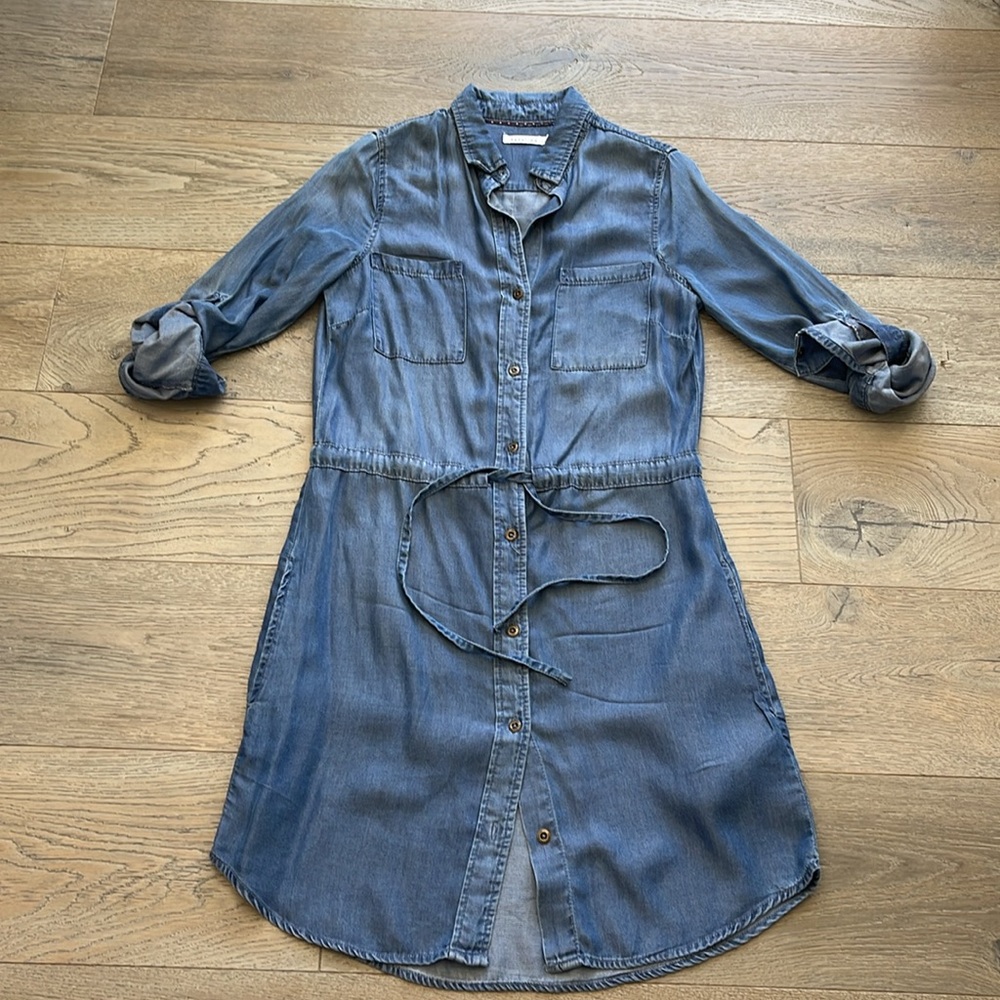 KennethCole Reaction Chambray Denim Belted Shirt Utility Dress Roll-Up Sleeves-S - Picture 7 of 11